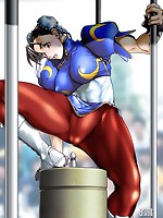 Drawn street fighter in pantyhose looking sex