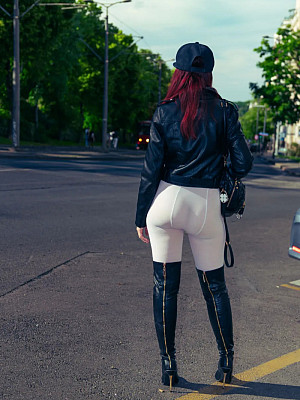 Jeny in White Pantyhose Outdoors - image 4